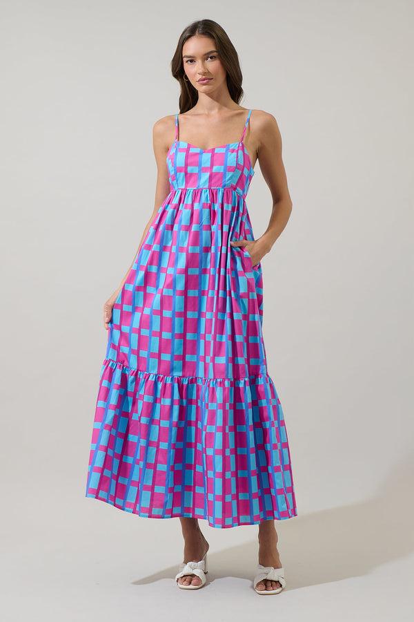 sugarlips Marvy Checker Cabana Flowy Maxi Dress