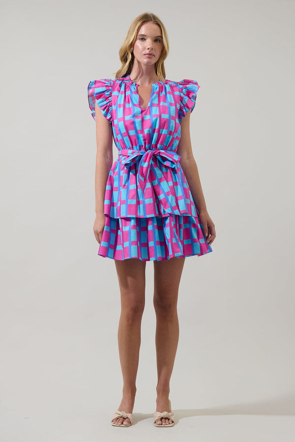 Sugarlips Marvy Checker Emie Ruffle Mini Dress