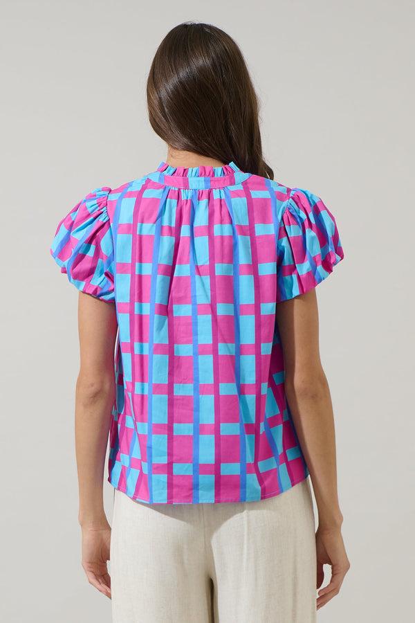 Sugarlips Marvy Checker Kenie Puff Sleeve Top