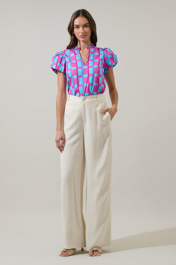 Sugarlips Marvy Checker Kenie Puff Sleeve Top
