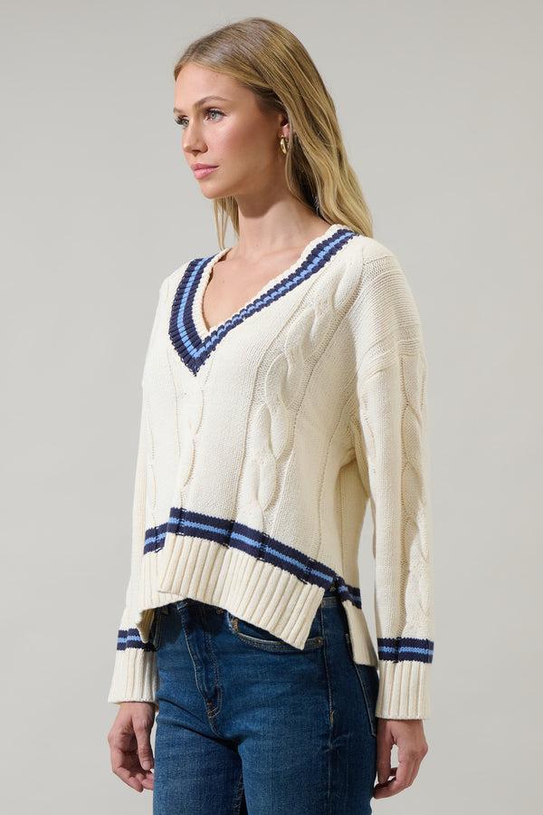 Sugarlips Maryville Cable Knit V Neck Sweater