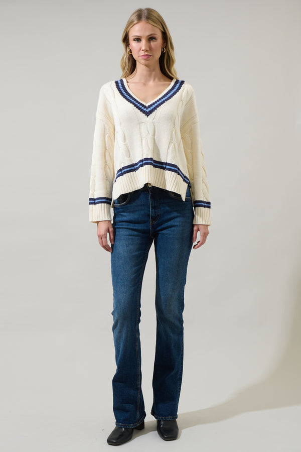 Sugarlips Maryville Cable Knit V Neck Sweater