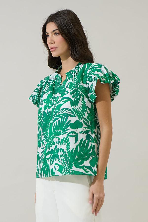 Sugarlips Masey Tropical Keni Split Neck Top