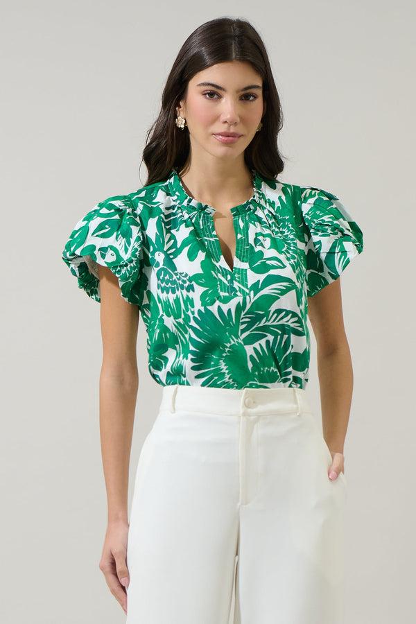 sugarlips Masey Tropical Keni Split Neck Top
