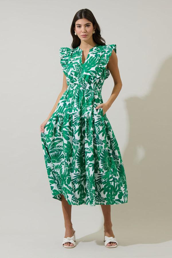 Sugarlips Masey Tropical Virna Ruffle Midi Dress