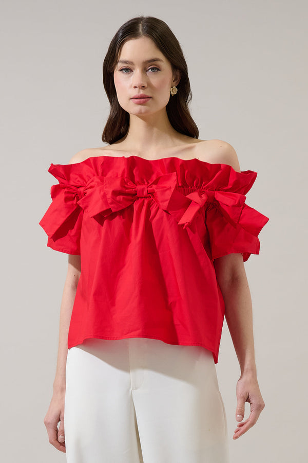 Sugarlips Mayra Bow Ruffle Off Shoulder Top
