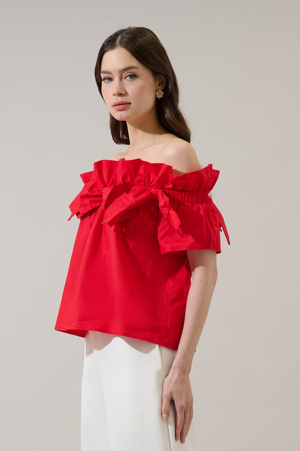 Sugarlips Mayra Bow Ruffle Off Shoulder Top
