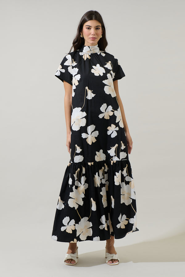 Sugarlips Medina Floral Dime Mockneck Maxi Dress