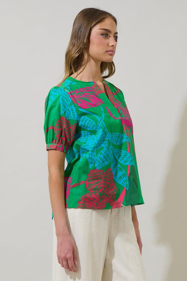 Sugarlips Meig Tropical Neli Split Neck Top