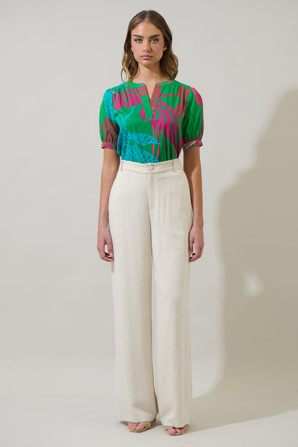 Sugarlips Meig Tropical Neli Split Neck Top