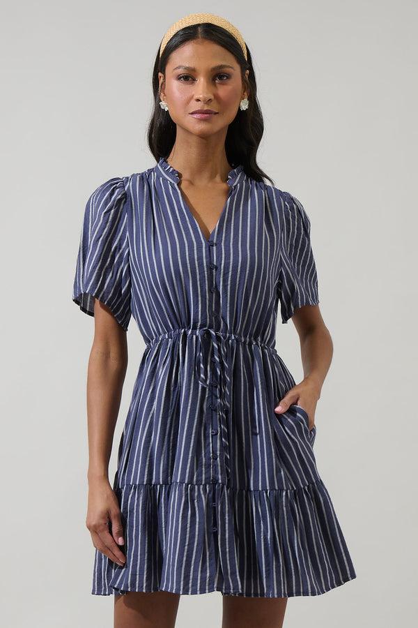 sugarlips Melen Stripe Amo Button Up Mini Dress