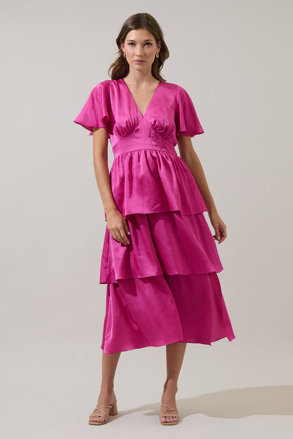 Sugarlips Mendice Satin Tiered Midi Dress