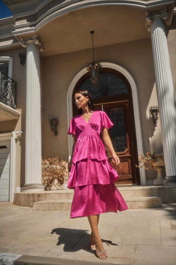 sugarlips Mendice Satin Tiered Midi Dress