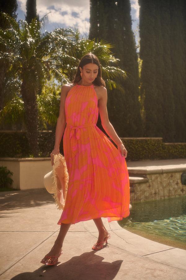 sugarlips Mexia Floral Maly Pleated Midi Dress