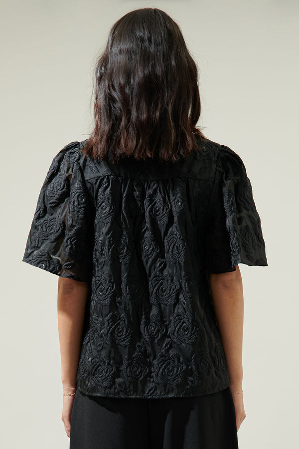 Sugarlips Midnight Rose Split Neck Blouse