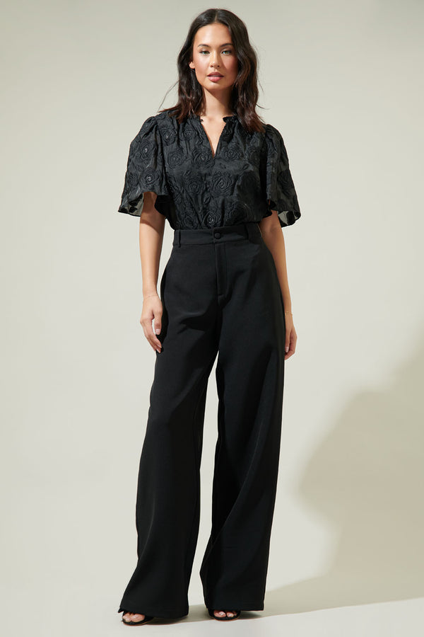 Sugarlips Midnight Rose Split Neck Blouse