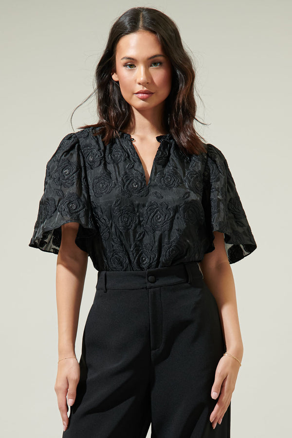 sugarlips Midnight Rose Split Neck Blouse