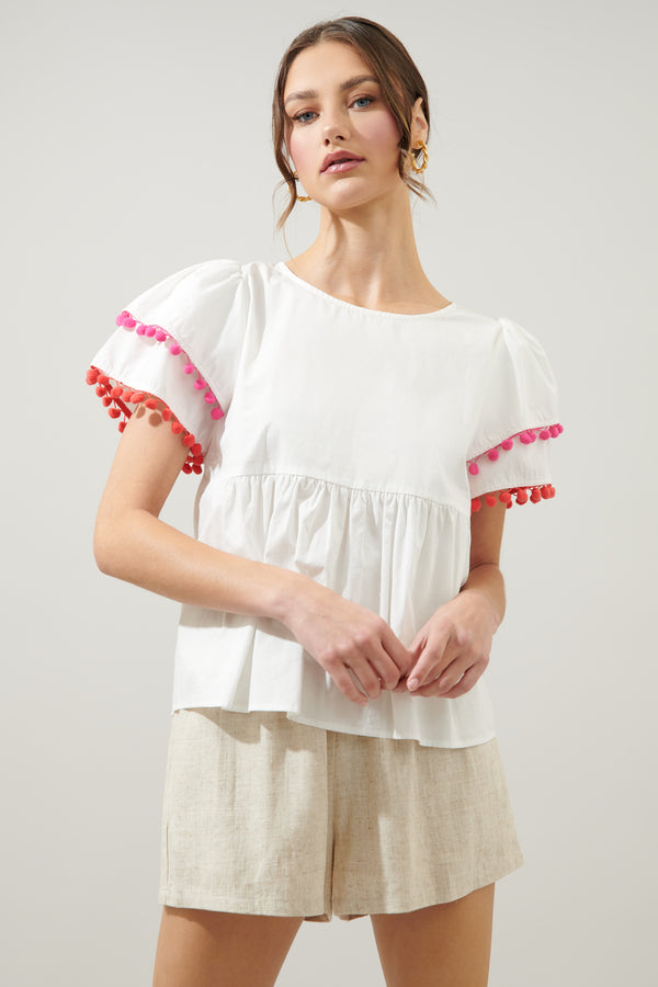 sugarlips Milagro Babydoll Pom Pom Blouse