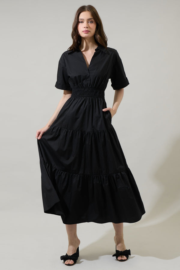 Sugarlips Milah Tiered Collared Maxi Dress