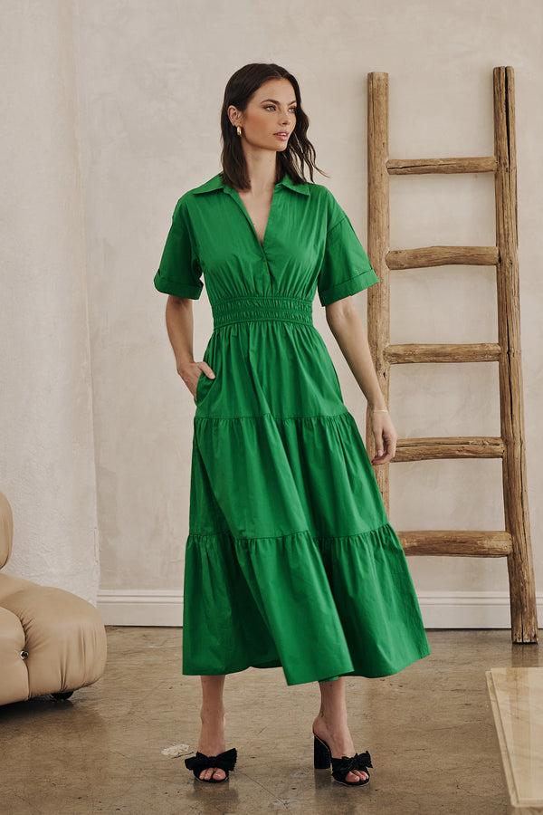 sugarlips Milah Tiered Collared Maxi Dress
