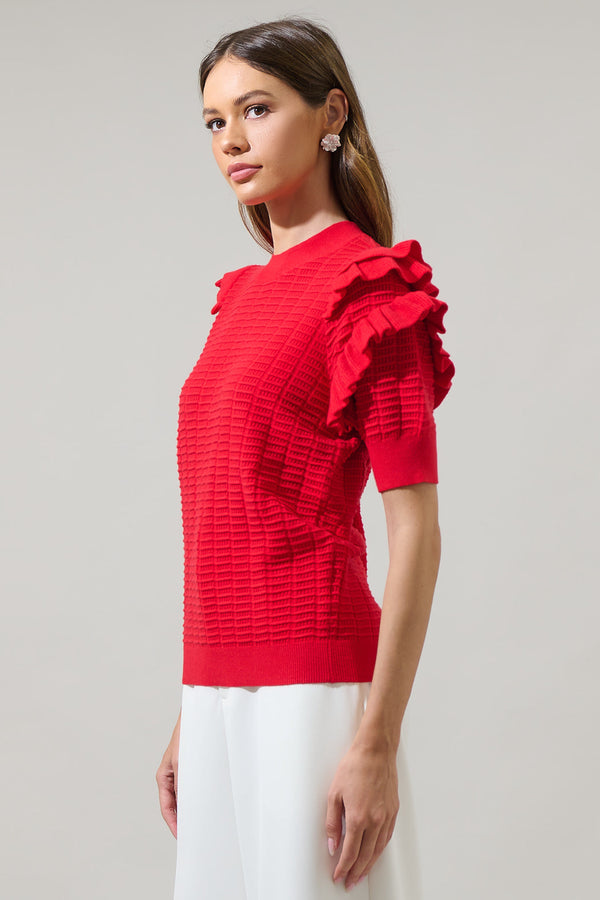 Sugarlips Milena Ruffle Short Sleeve Sweater Top