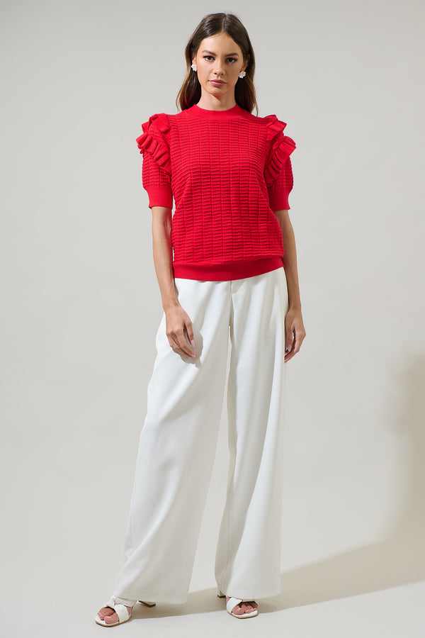 Sugarlips Milena Ruffle Short Sleeve Sweater Top