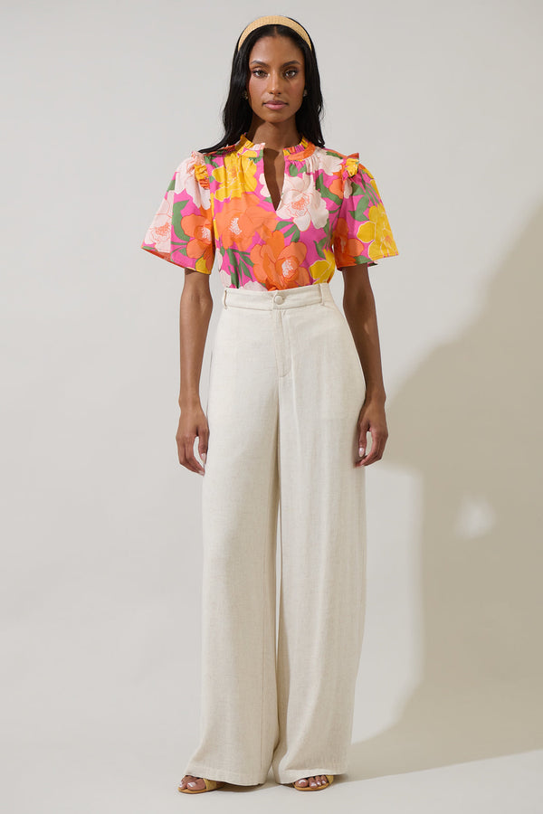 Sugarlips Milley Floral Mei Split Neck Satin Top