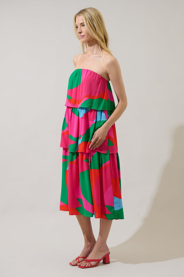 Sugarlips Milton Abstract Moxy Tiered Maxi Dress