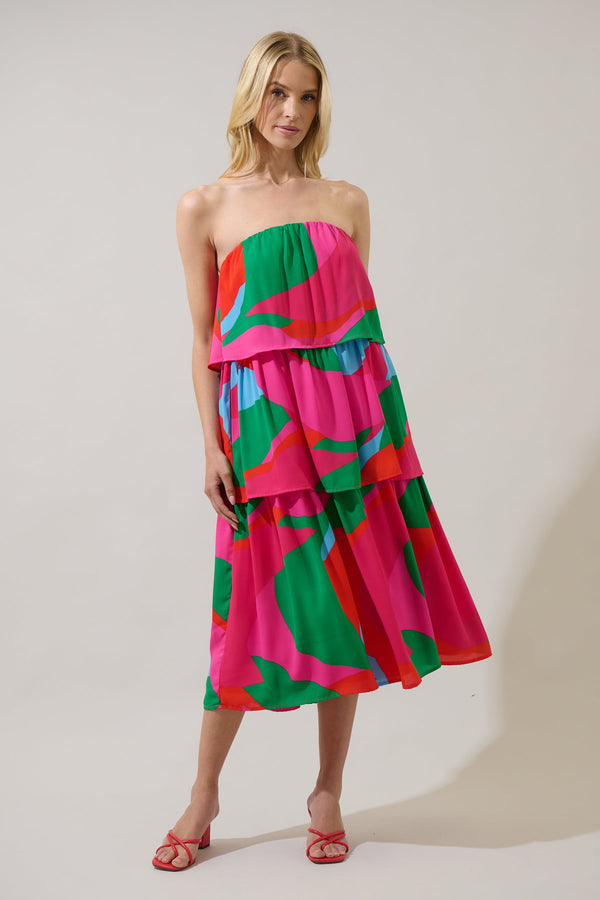 sugarlips Milton Abstract Moxy Tiered Maxi Dress