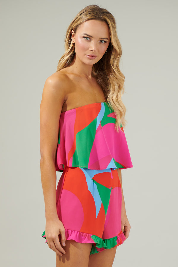 Sugarlips Milton Abstract Strapless Romper