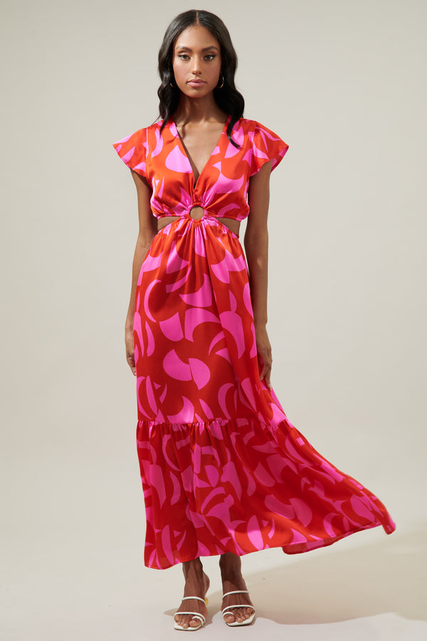 Sugarlips Minka Abstract O-Ring Cut Out Midi Dress
