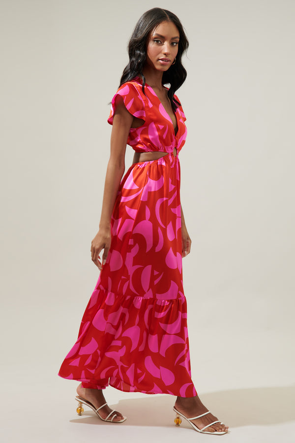 Sugarlips Minka Abstract O-Ring Cut Out Midi Dress