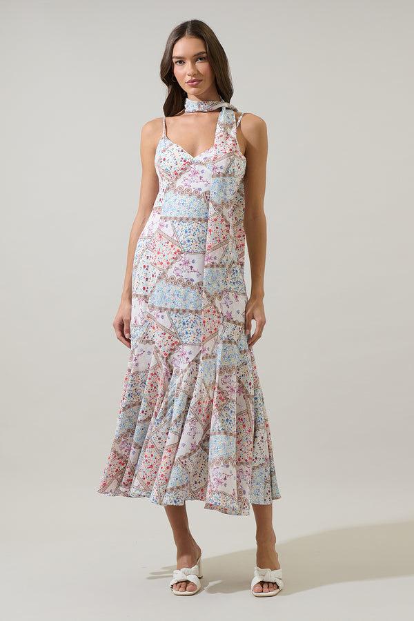 sugarlips Minzi Floral Hagny Pleated Midi Dress