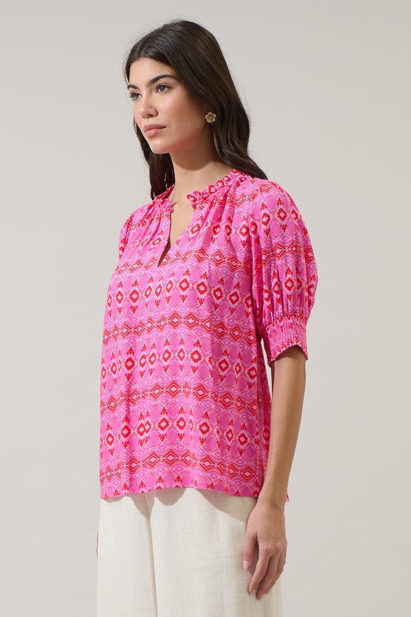 Sugarlips Mirany Ikat Bindy Puff Sleeve Top