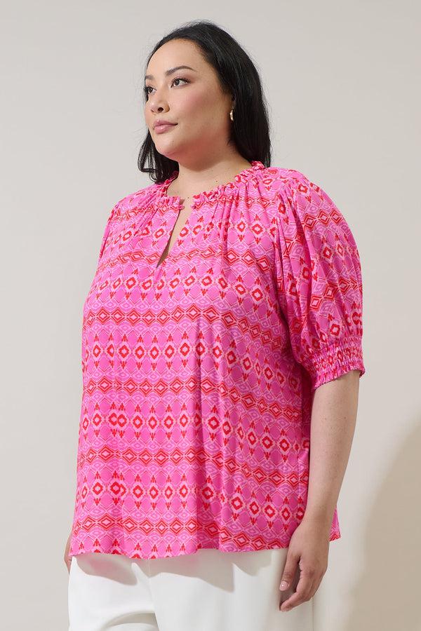 Sugarlips Mirany Ikat Bindy Puff Sleeve Top Curve