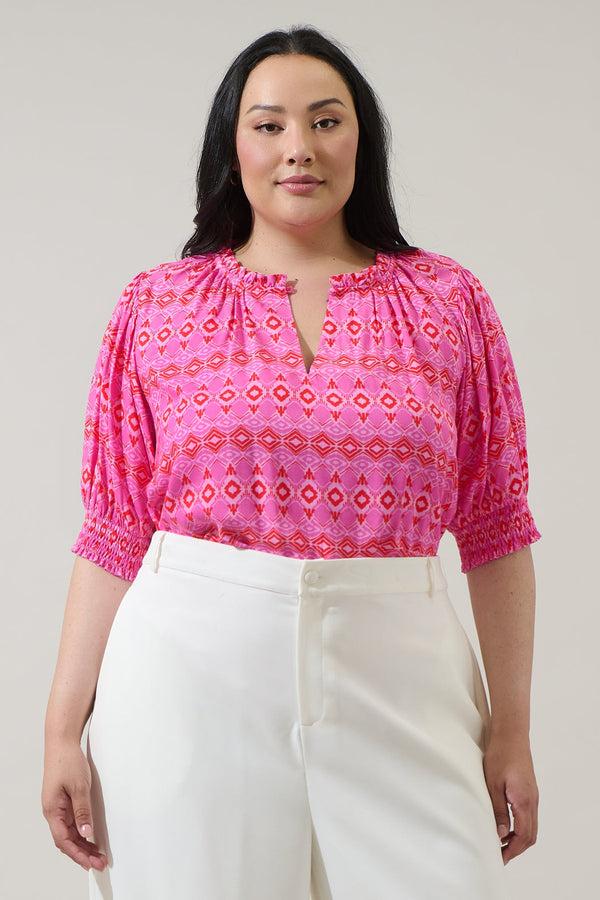 sugarlips Mirany Ikat Bindy Puff Sleeve Top Curve