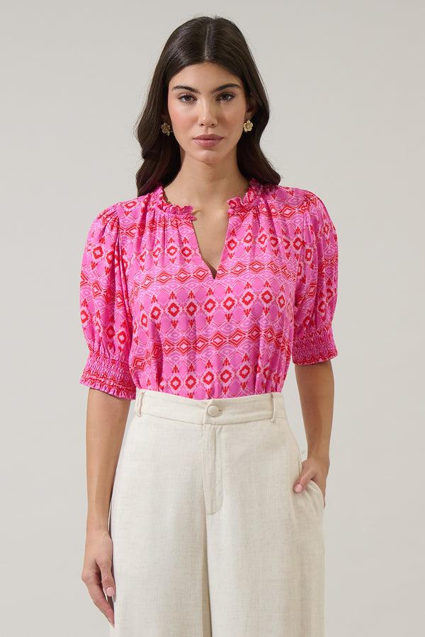 sugarlips Mirany Ikat Bindy Puff Sleeve Top