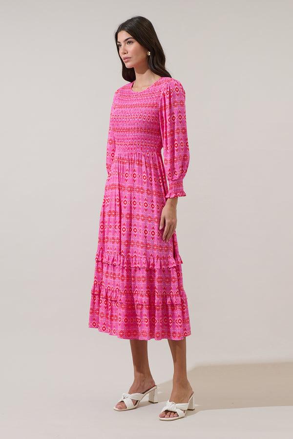 Sugarlips Mirany Ikat Ludlow Smocked Midi Dress