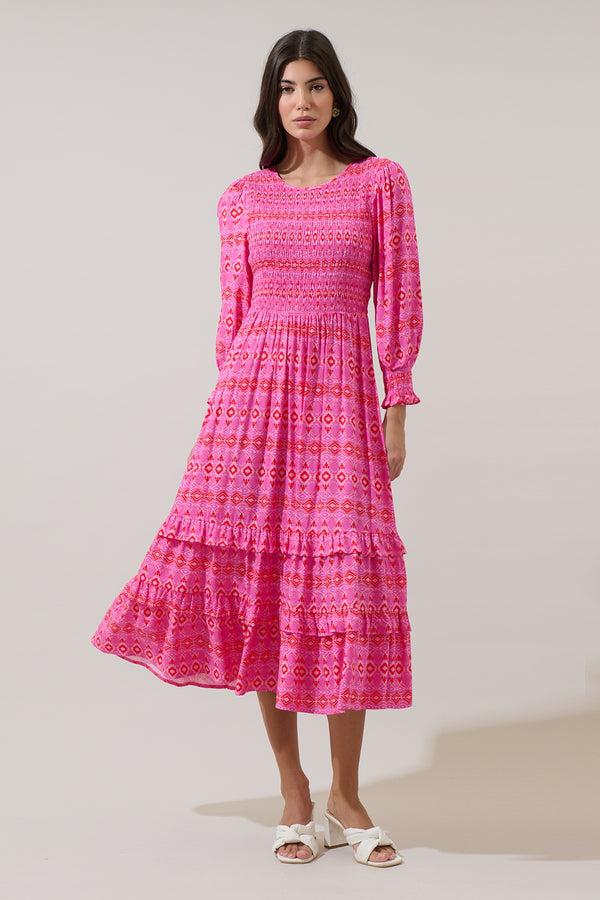 sugarlips Mirany Ikat Ludlow Smocked Midi Dress