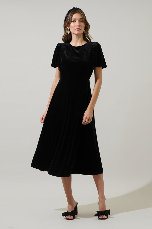 sugarlips Mirba Velvet A-line Midi Dress