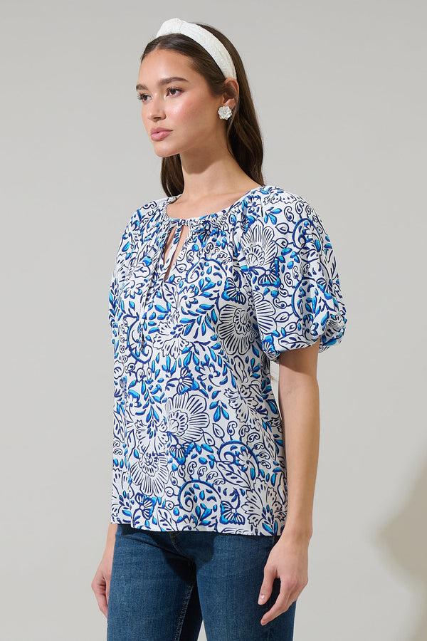 Sugarlips Mize Floral Overseas Balloon Sleeve Top