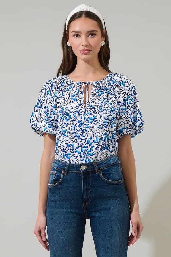 sugarlips Mize Floral Overseas Balloon Sleeve Top
