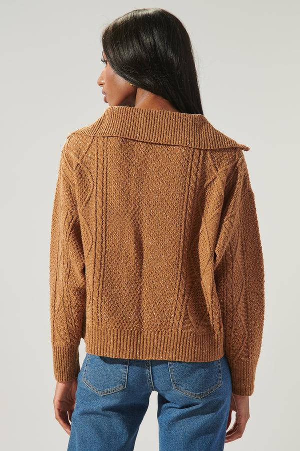 Sugarlips Mocha Cable Knit Half Zip Sweater