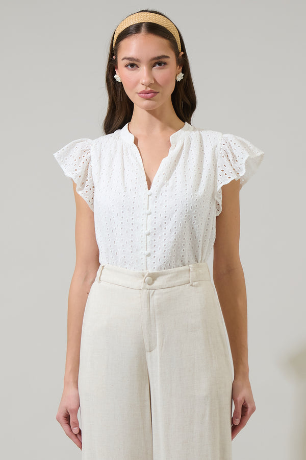 sugarlips Moe Eyelet Split Neck Top