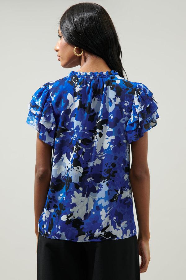 Sugarlips Moonflower Montie Ruffle Tie Neck Blouse