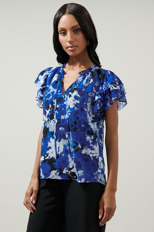 Sugarlips Moonflower Montie Ruffle Tie Neck Blouse