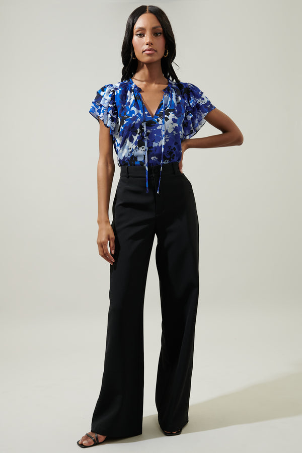 Sugarlips Moonflower Montie Ruffle Tie Neck Blouse