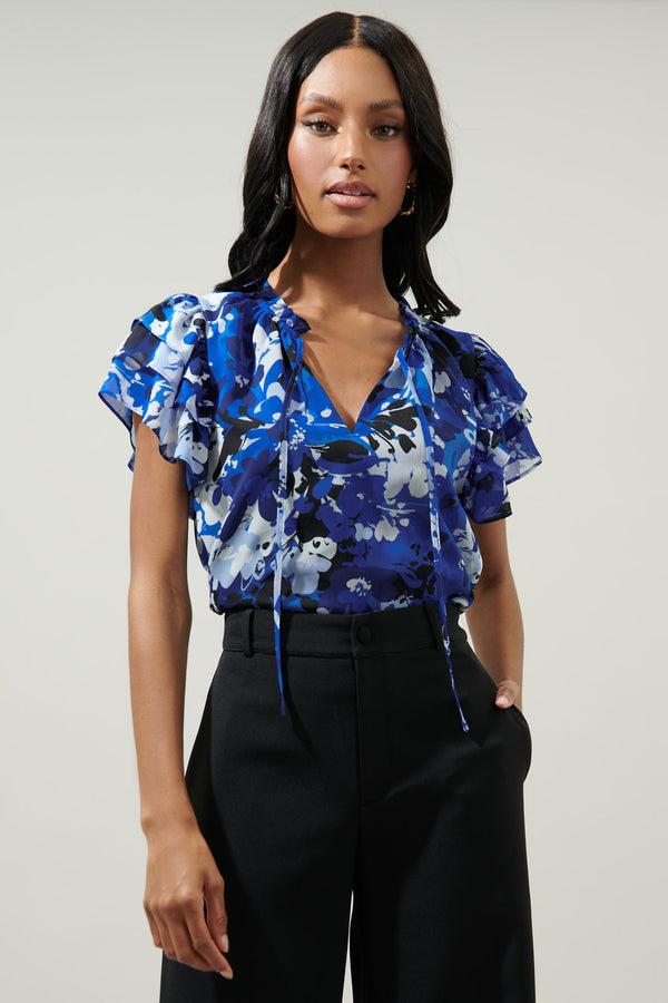 sugarlips Moonflower Montie Ruffle Tie Neck Blouse