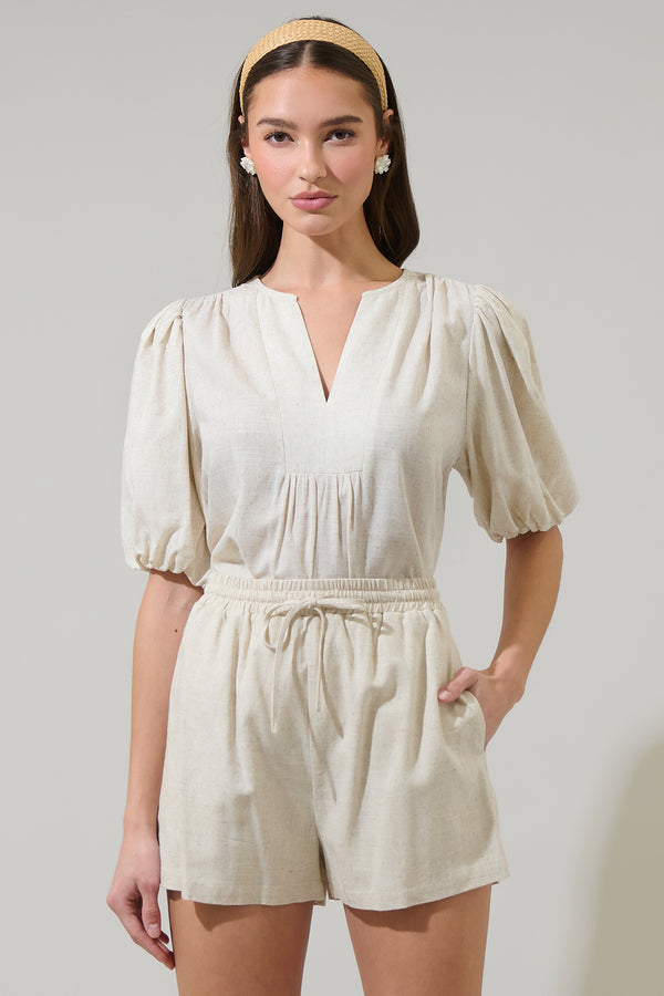 sugarlips Mora Linen Cerry Pleated Top