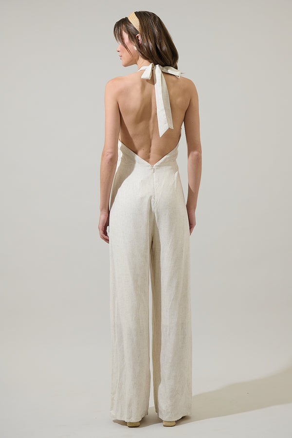 Sugarlips Mora Linen Halter Jumpsuit